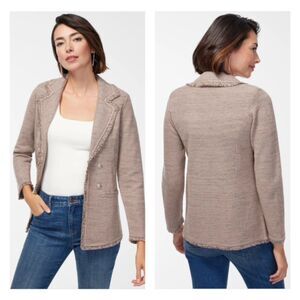 CHICO'S Tweed Jacket Blazer, Neutral, Embossed Buttons, Sz 3 (XL)